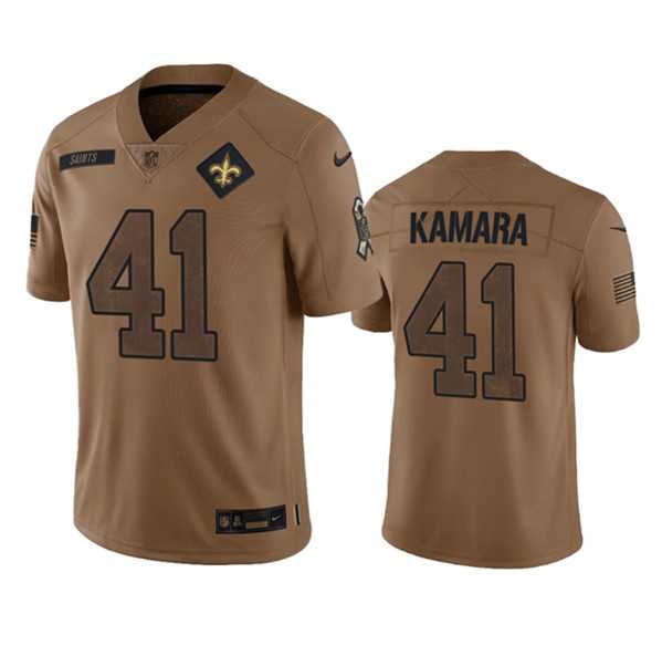 Men%27s New Orleans Saints #41 Alvin Kamara 2023 Brown Salute To Service Limited Football Stitched Jersey Dyin